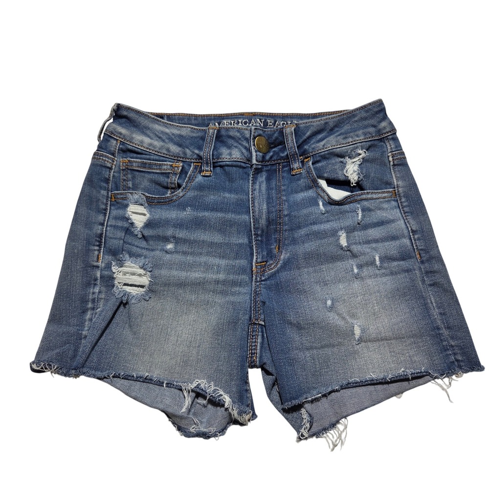 American Eagle Super Stretch Hi-Rise Shortie Distressed Denim Shorts Size 2